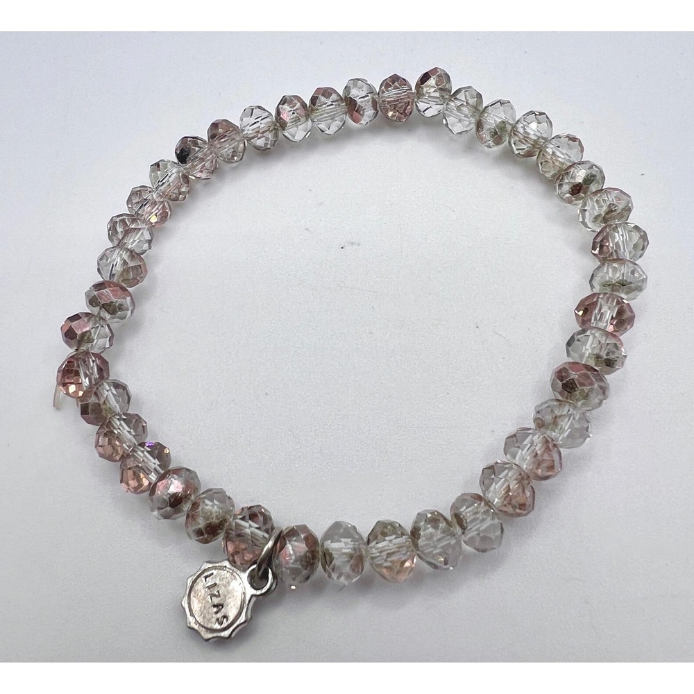 Lizas Faceted Glass Stretch Bracelet Neutral Blush Champagne Beads‎